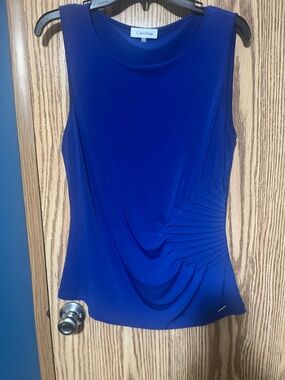 Calvin Klein Royal Blue Draped Sleeveless Shell